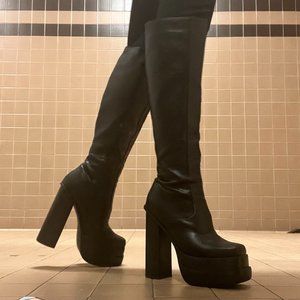 Jeffrey Campbell Square Toe Double Platform Knee Boot Sz 9